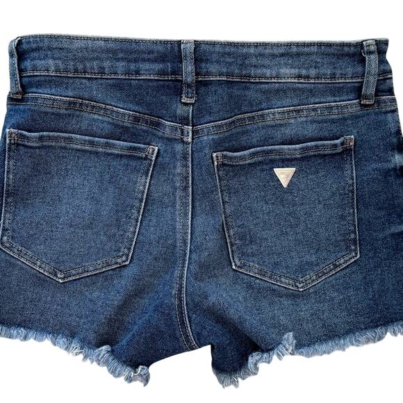 GUESS DENIM METAL TRIANGLE LOGO SHORTS WOMENS SZ 27, Waist 30 - Picture 4 of 7